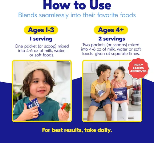 Miniatura 5 de Begin Health Growing Up® Prebióticos para niños 28 paquetes Suavizantes de heces en polvo soluble en prebióticos y suplemento digestivo