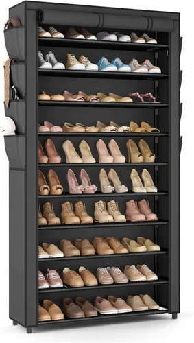 Miniatura 9 de VTRIN Zapatero con tapa, organizador de zapatos de 7 niveles para 35-40 pares de zapatos y botas, estante alto de gran capacidad con 8 bolsillos
