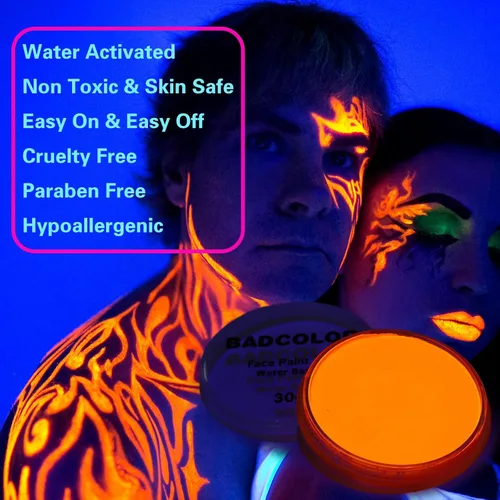 Miniatura 2 de Pintura corporal y facial UV neón naranja (30g/1oz), kit de pintura corporal completa a base de agua, reactiva a la luz negra, fluorescente