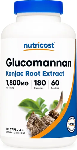 Nutricost Glucomanano 1,800 mg por porción, 180 cápsulas, fuente de fibra natural, sin OMG, sin gluten