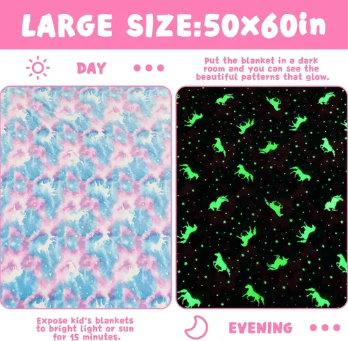 Miniatura 5 de inhand Juguetes de unicornio azul que brillan en la oscuridad para manta, regalos de unicornio para niñas de 1, 2, 3, 4, 5, 6, 7, 8, 9, 10, 11, 12