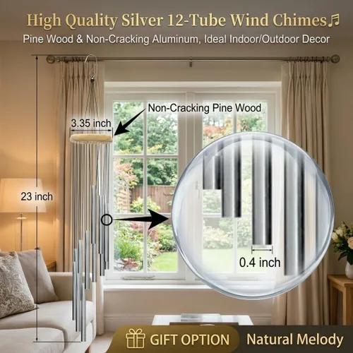 Miniatura 8 de Campanillas de viento para exteriores con 12 tubos de aluminio, campanas de viento de melodía de 23 pulgadas para exteriores, para granja, jardín