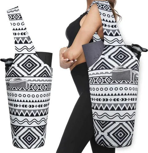 Miniatura 16 de Bolsa de esterilla de yoga impresa a la moda con bolsillo lateral grande y bolsillo con cremallera, bolsa larga de yoga que se adapta a la mayoría