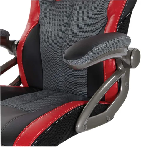 Miniatura 13 de OSP Home Furnishings Race Car - Silla ajustable para juegos, cuero consolidado gris carbón con detalles rojos
