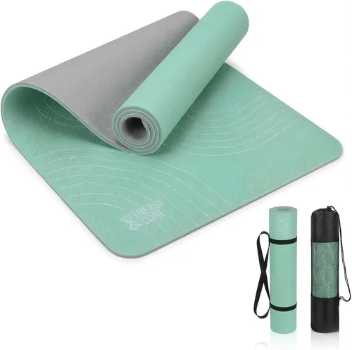 Tapete de yoga de goma (2.835 x 0.945 x 0.197 in) – Tapete de entrenamiento antideslizante de color crucero con líneas de alineación para mujeres y