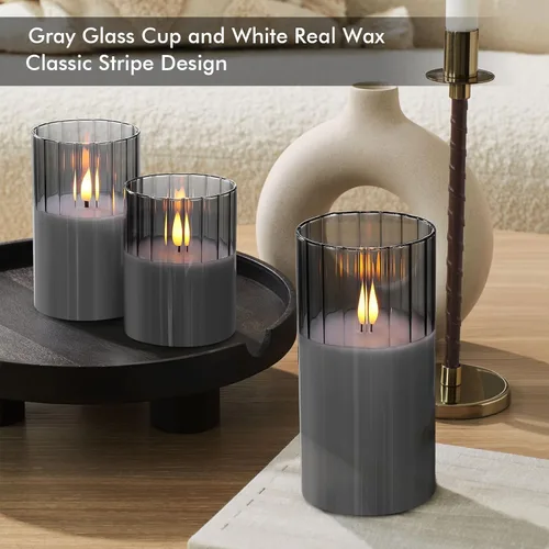 Miniatura 4 de Rhytsing Velas LED de vidrio acanalado ahumado que funcionan con pilas con control remoto, velas sin llama con temporizador, juego de regalo