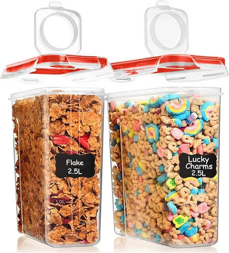 Miniatura 11 de Shazo Paquete de 2 recipientes pequeños herméticos para cereales con tapas, perfecto para ahorrar espacio, sin BPA, organización de despensa