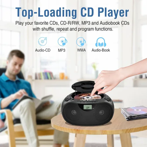 Miniatura 4 de Nextron Boombox de CD portátil con Bluetooth, USB, radio y refuerzo de graves - negro