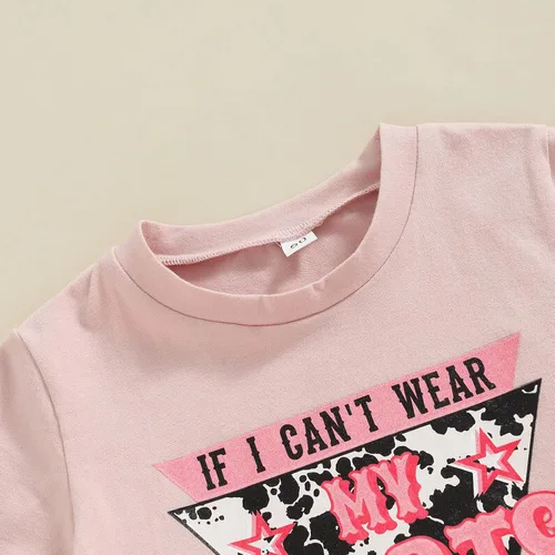 Miniatura 32 de fhutpw Conjunto de camiseta de manga corta con estampado de vaca y pantalones acampanados de dibujos animados para niñas