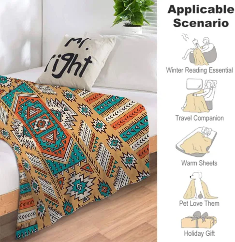 Miniatura 3 de Manta de forro polar de felpa, diseño tribal de tribu azteca india, esponjosa y cómoda, manta de decoración tribal, 50 x 60 pulgadas, adecuada