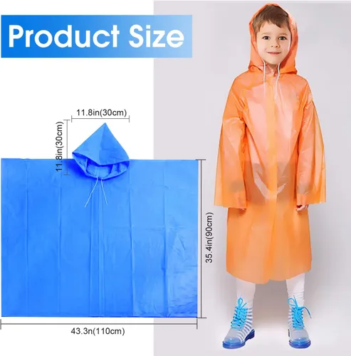 Miniatura 2 de Ponchos de lluvia desechables para niños y niñas, impermeable multicolor, paquete de 4