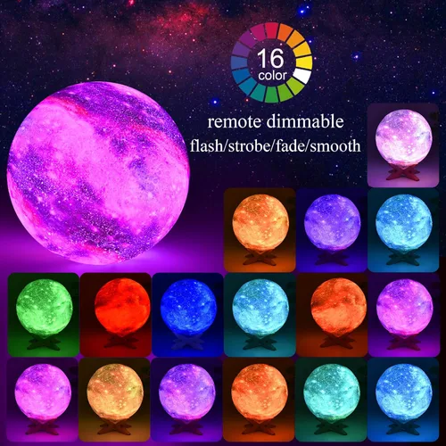 Miniatura 5 de Lámpara de luna de 4.3'' para niños, luz nocturna, lámpara de galaxia, 16 colores, luz LED con control táctil y remoto, lámpara de mesita de noche