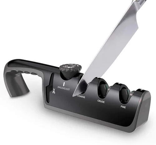 Afilador de cuchillos de cocina, afilador de cuchillos de chef de 4 etapas para restaurar cuchillos no serrados rápidamente, seguro y fácil de usar