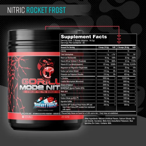 Miniatura 2 de Gorilla Mode Nitric mejorado sin estimulantes antes del entrenamiento – Mejor sabor y más eficaz sin estimulantes antes del entrenamiento/bomba