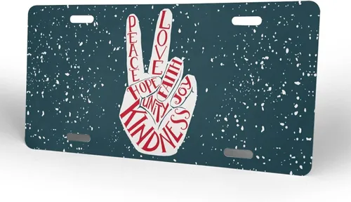 Miniatura 2 de Placa de Matrícula Delantera de Aluminio Retro de Dos Dedos Paz Amor Alegría, Placas de Matrícula Decorativas Divertidas de Metal para Carro 6"X12