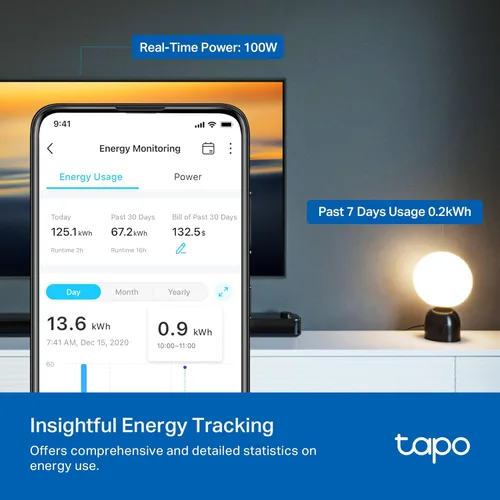 Miniatura 2 de TP-Link Tapo Enchufe inteligente Wi-Fi Mini, monitoreo de energía, compatible con Alexa y Google Home y Samsung SmartThings, temporizador, 15A/1800W