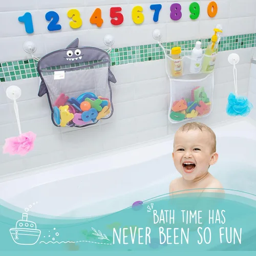 Miniatura 3 de Comfylife Organizador de juguetes de baño para bebé, tiburón, 36 letras y números de baño, red de almacenamiento de juguetes de baño adicional y 10