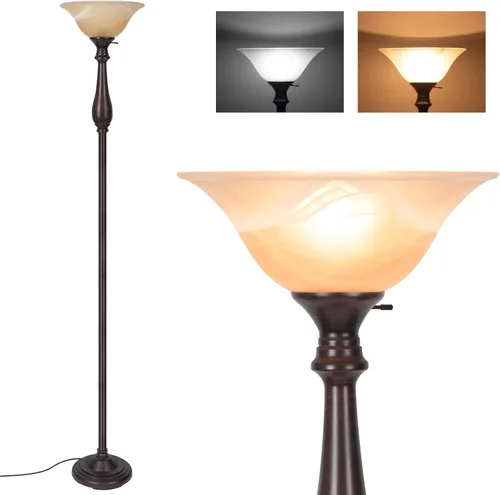 Miniatura 11 de HonoDing Torchiere - Lámpara de pie para sala de estar, lámpara de pie con pantalla de cristal de alabastro blanco, lámparas de pie de níquel