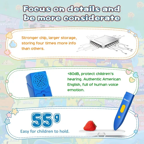 Miniatura 6 de Qiaojoy Bilingüe interactivo para niños que hablan de Estados Unidos mapa para aprendizaje de niños, juegos de geografía, mapa electrónico
