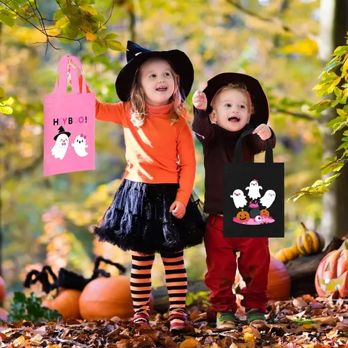 Miniatura 5 de Toulite 24 bolsas no tejidas de Halloween con asa a granel, bolsas reutilizables de regalo de vacaciones, fantasma, calabaza, araña, golosinas