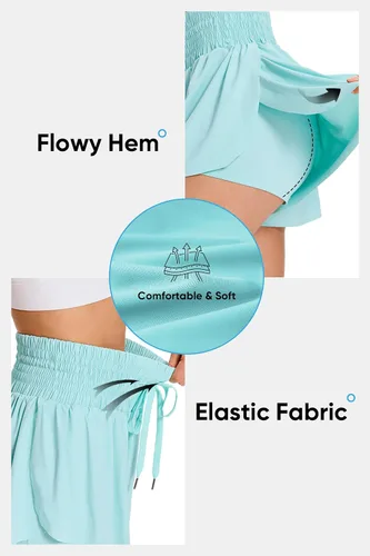 Miniatura 3 de Blaosn Pantalones cortos deportivos fluidos para mujer, entrenamiento, correr, gimnasio, yoga, falda pantalón de cintura alta, falda de sudor, ropa