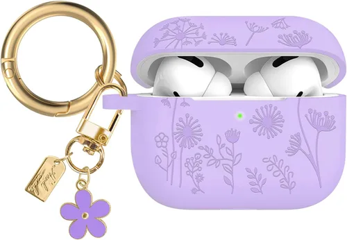 Miniatura 12 de Funda con grabado de flores compatible con AirPods Pro 2 2022, funda de silicona para AirPods Pro de 2ª/1ª generación con bonito llavero de flores