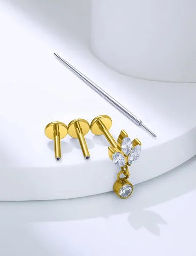 Miniatura 5 de 20G 18G 16G Astm F136 Titanio Sin Rosca Parte Trasera Plana Aretes Tragus Hélice Concha Joyería de Piercing Nariz Labio Anillos Hélice Frontal