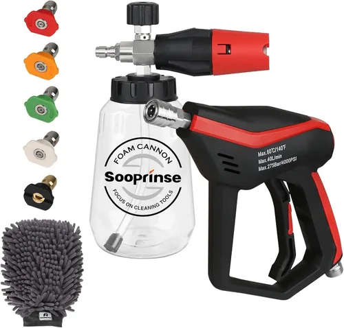 Miniatura 9 de Sooprinse Pistola de lavado a presión corta con cañón de espuma, pistola de lavado de alta presión, lanza de espuma de nieve con conector rápido