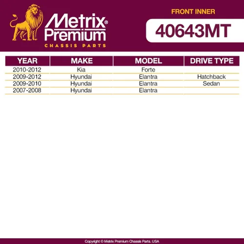 Miniatura 2 de Metrix - Barra de acoplamiento interior prémium EV800228 para Hyundai Elantra 2007-2012, Kia Forte5 2012-2013, Kia Forte 2010-2013, Kia Forte Koup