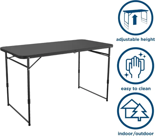 Miniatura 8 de COSCO Mesa utilitaria plegable para interiores y exteriores, altura ajustable, de 4 pies, color negro