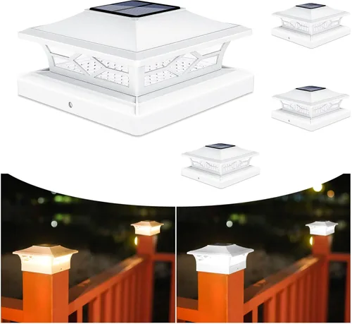 Miniatura 15 de VOLISUN - Faroles solares para poste: paquete de 2 luces para exteriores, para cubierta, con casquillo blanco, resistente al agua, 2 modos