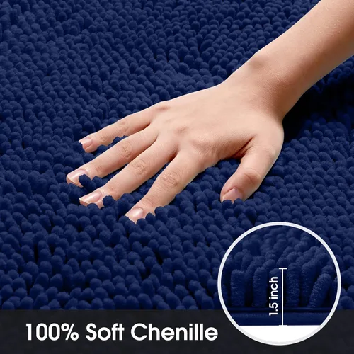 Miniatura 6 de HOMEIDEAS Alfombra de baño azul marino de 20 x 60 pulgadas, ultra suave y absorbente, antideslizante, alfombra de baño larga, felpa de felpilla