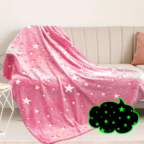 Manta Preppy que Brilla en la Oscuridad, Manta Rosa con Estrellas para Niñas, Mantas de Forro Polar, Regalos de Cumpleaños para Niños, Manta Suave