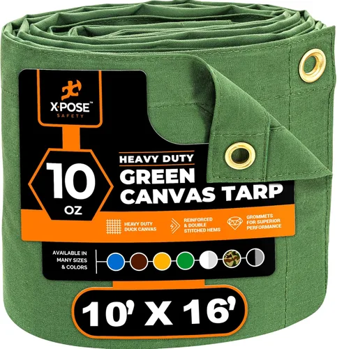 Miniatura 159 de Xpose Safety Lona de Lona - Lonas de Lona Verde de 10oz Resistentes al Agua con Ojales de Latón - Lona Multiusos para Exteriores para Campamento
