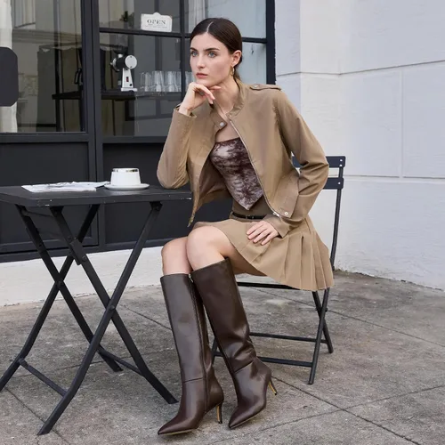Miniatura 4 de wetkiss Botas altas hasta la rodilla para mujer, con tacón de gatito y diseño de punta puntiaguda, clásicas y sexys