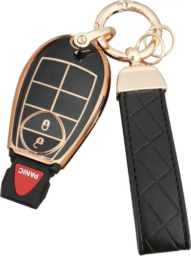 Funda para llavero Dodge con llavero de cuero apto para Chrysler Town y Country Dodge Grand Caravan 3 botones negro