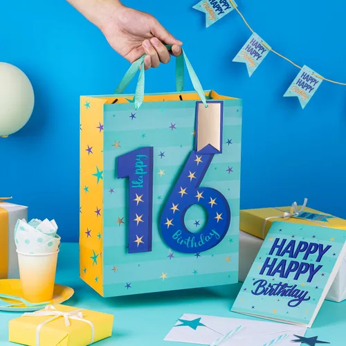 Miniatura 4 de Loveinside Bolsa de regalo azul de cumpleaños con papel de seda, etiqueta de regalo y tarjeta de felicitación para niños, adolescentes, fiestas