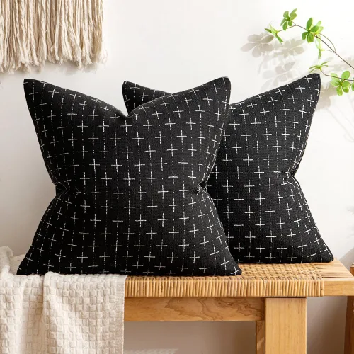 Miniatura 10 de MIULEE - Juego de 2 fundas de almohada decorativas de lino de arpillera, modernas, estilo campestre, rústicas, tejidas, con textura, para sofá