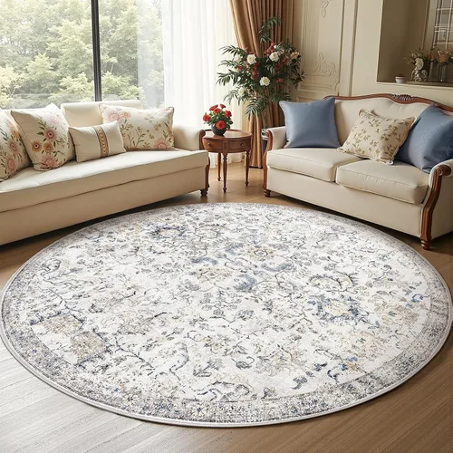 Miniatura 235 de jinchan Lima - Alfombra simétrica floral geométrica lavable, alfombra de entrada de medio círculo de 2 x 3, alfombra de media luna, suave y Azul