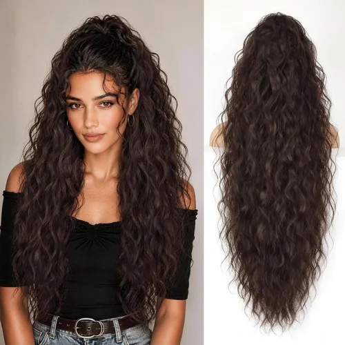 Miniatura 24 de ORSUNCER Extensión de cola de caballo de 18" con pinza rizada, cola de caballo esponjosa, extensiones de pelo sintético de aspecto natural para mujer