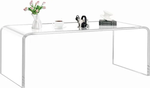 Miniatura 16 de Premium Mesa de Café de Acrílico de 32", Mesa de Café de Lucite Transparente para Sala de Estar, Mesa Central de Plexiglás Rectangular con Cascada