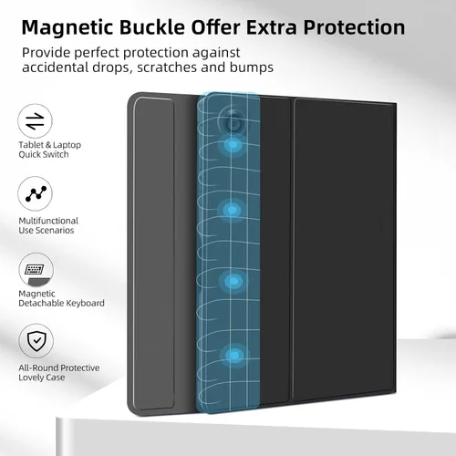 Miniatura 7 de JUQITECH Funda de teclado retroiluminada para Samsung-Galaxy-Tab A8 10.5 2022, funda magnética fuerte para libros, funda suave desmontable teclado