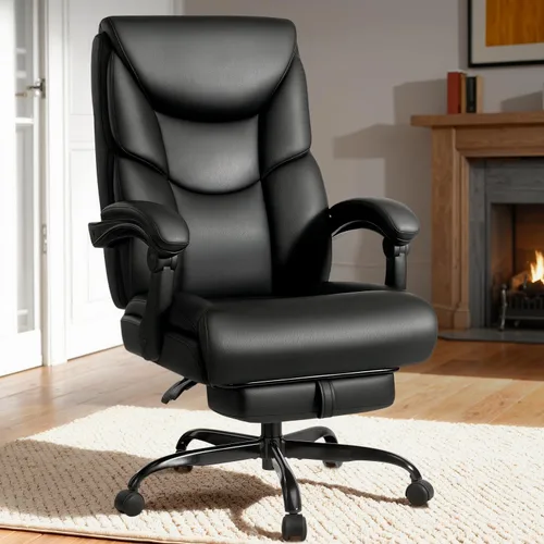 Miniatura 2 de WAILOR Silla de Oficina de 400 libras con Reposapiés, Silla de Oficina Reclinable Grande y Alta con Soporte Lumbar y Cojín de Resorte, Silla de Negro