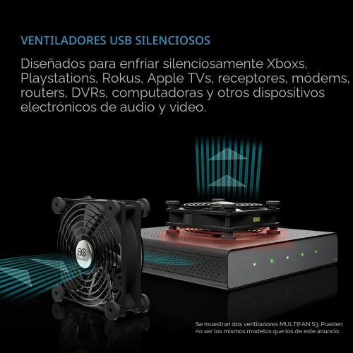 Miniatura 2 de AC Infinity MULTIFAN S7, Ventilador USB silencioso de 120 mm de doble velocidad, certificado UL para receptor DVR PlayStation Xbox, gabinete