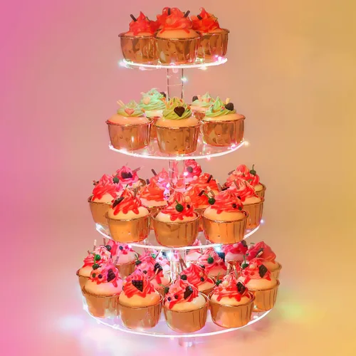 Miniatura 21 de YestBuy Soporte de Cupcakes Acrílico de 4 Niveles Soporte de Pasteles para Té de la Tarde Soporte Grande para Cupcakes Torre de Cupcakes Soporte Azul