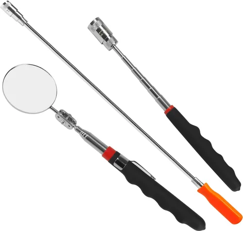 Miniatura 10 de Espejo de inspección telescópico con luz LED grande, telescópico, 360°, lámpara giratoria para mecánica automotriz, reparación, marcha atrás