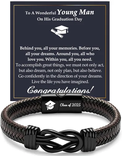 Miniatura 25 de Gifts for Men Infinity Leather Bracelet for Dad New Daddy Husband Boyfriend Son Grandson Brother Nephew Uncle Brown Braided Engraved Leather Jewelry