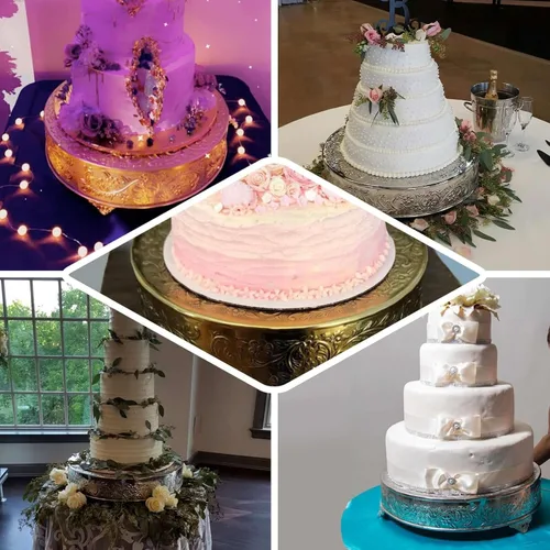 Miniatura 5 de Efavormart 18" Soporte de pastel redondo de metal en relieve dorado, elevador de exhibición de mesa de postres para boda
