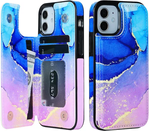 Miniatura 12 de HAOPINSH Funda tipo cartera para iPhone 12 Mini con tarjetero y diseño de girasoles de bandera americana, tapa trasera de piel sintética, ranuras