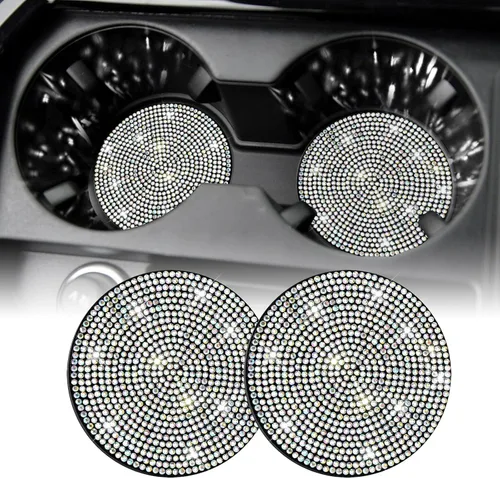 Miniatura 9 de SINGARO - Posavasos brillantes para automóvil, 4 posavasos antideslizantes universales, decorativos e integrados, accesorios para interiores de Rojo